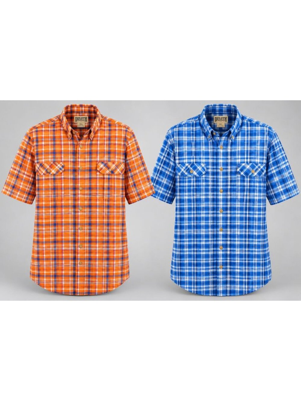 Lot of 2 Duluth Trading Mens 2XL Tall Shirts Plaid Short Sleeve Button Up